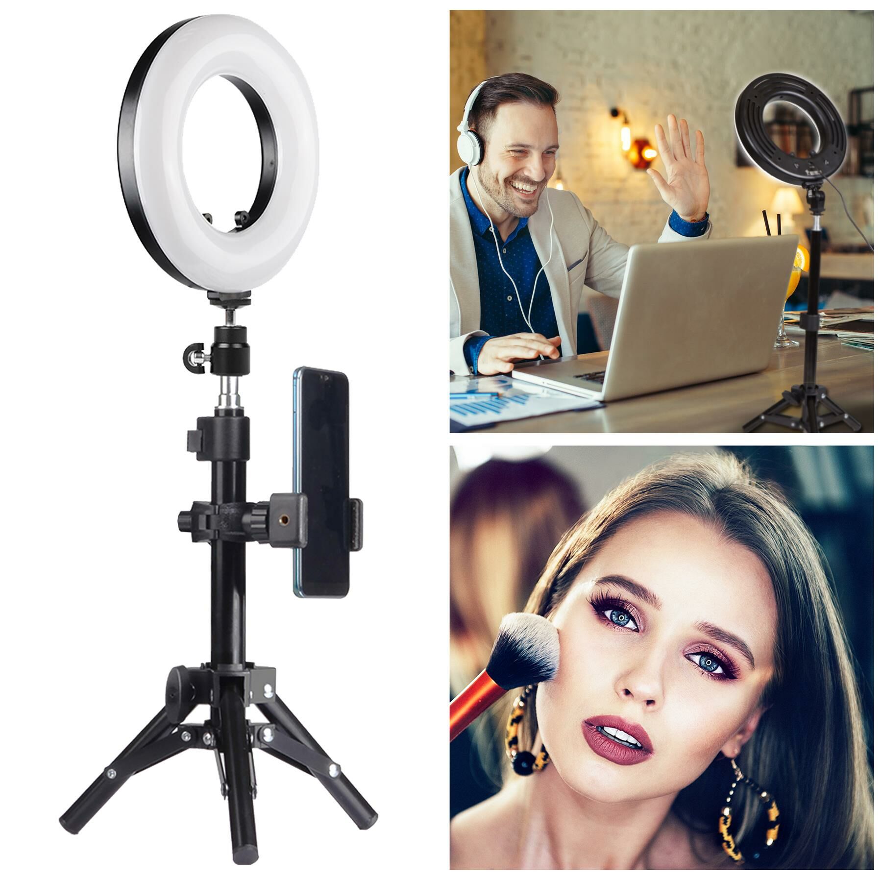 Phone Holder Selfie Ring Light 9 Inch with Stand Mirror
