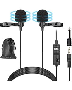 Boya BY-M1DM Dual Lavalier Microphones, Omnidirectional Condensor Clip on Lapel Microphones