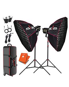 Godox Twin VL300 Kit with Gridded 120cm Octa Softboxes and Bag