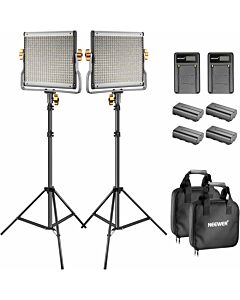 Neewer 2 Pack Dimmable Bi-color 480 LED Video Light and Stand Kit with Battery and Charger