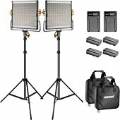 Neewer 2 Pack Dimmable Bi-color 480 LED Video Light and Stand Kit with Battery and Charger