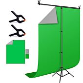 Visico T Stand with 1.5x2 Green & Grey Screen Background