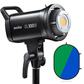 Godox SL100D Continuous Light With 100 x 150cm Green & Blue Pop Up Background 