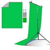 Greenscreen Background Streaming Kit | Green and Grey Reversible  with T Shaped Support Stand 