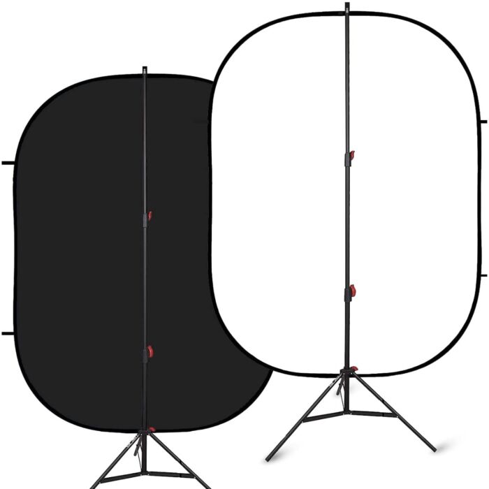 Background Light Stand Kit 100x150cm Reversible Black and White Chromakey Pop Up Background with Lencarta 190cm Lightweight Patented Light Stand