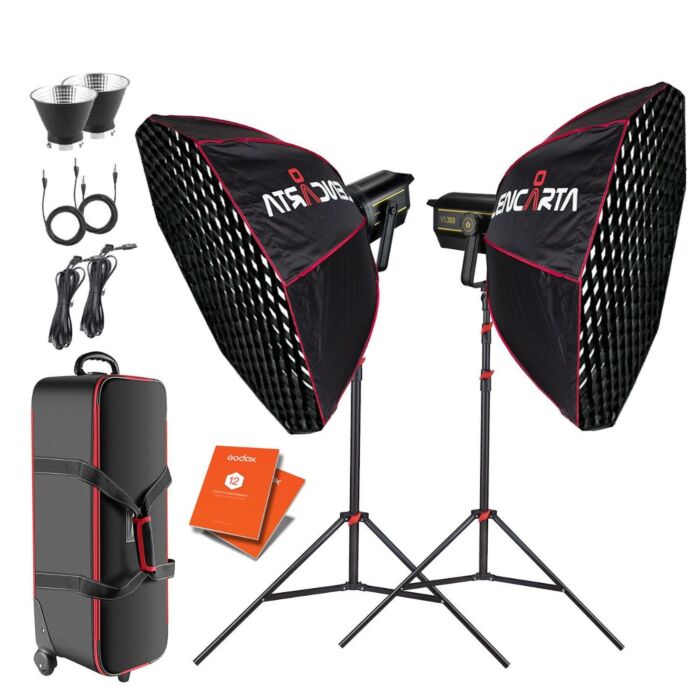 Godox Twin VL300 Kit with Gridded 120cm Octa Softboxes and Bag