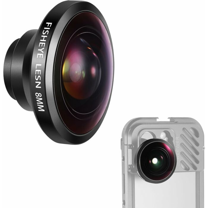 NEEWER LS-29 8mm HD Fisheye Phone Lens For iPhone Samsung Phone Cage