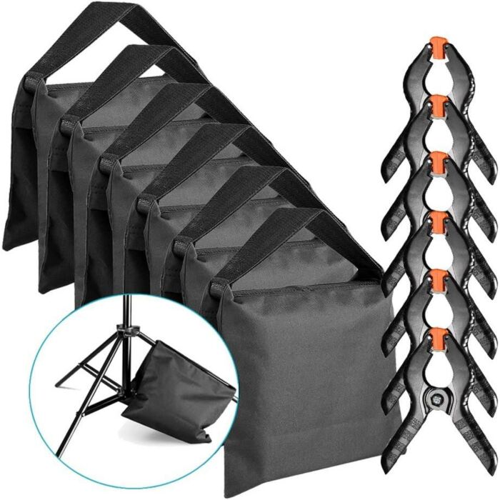 NEEWER Heavy Duty Sandbags and Backdrop Spring Clamps 6 Pack