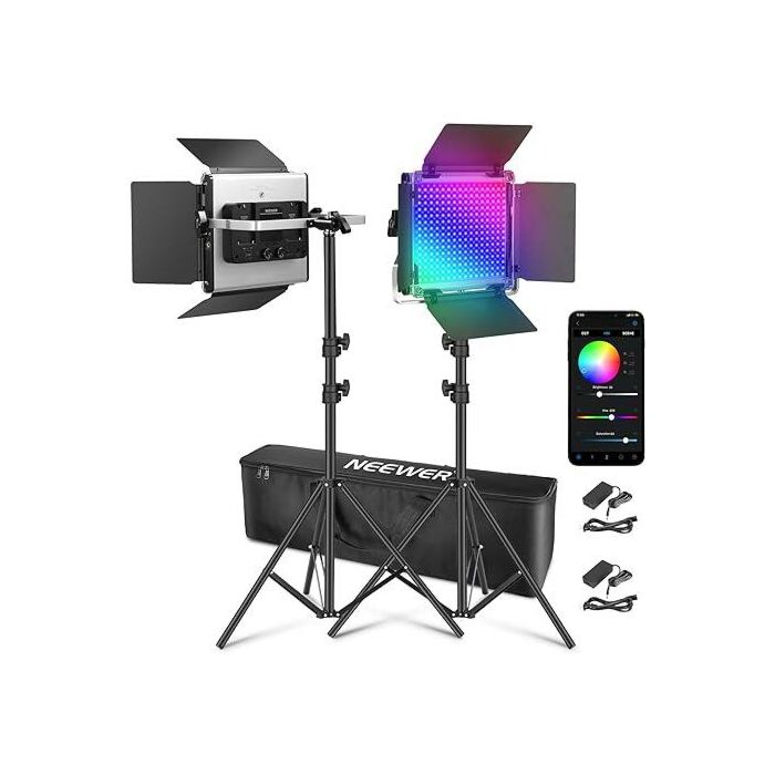 NEEWER 2 Pack 660 PRO II LED Video Light Stand Kit